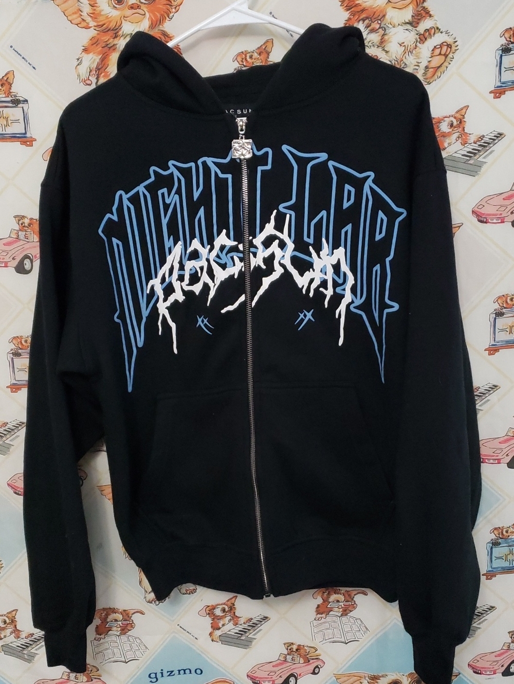 PacSun Black Graphic Zip Hoodie with Blue & White Print